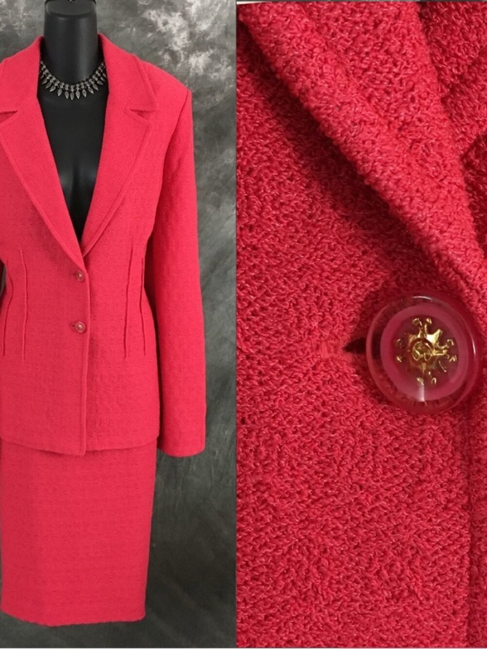 BEAUTIFUL st john collection knit pink jacket skirt suit size 12